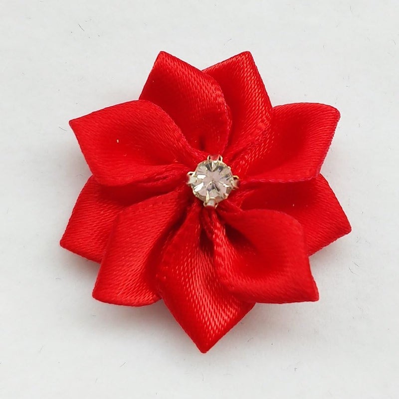 Chenkou Craft Red 40pcs 28mm(1 1/8") Ribbon Flowers Bows Rhinestone Wedding Ornament Appliques - Image 5